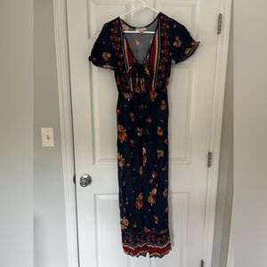 Navy/Orange Floral Jumpsuit